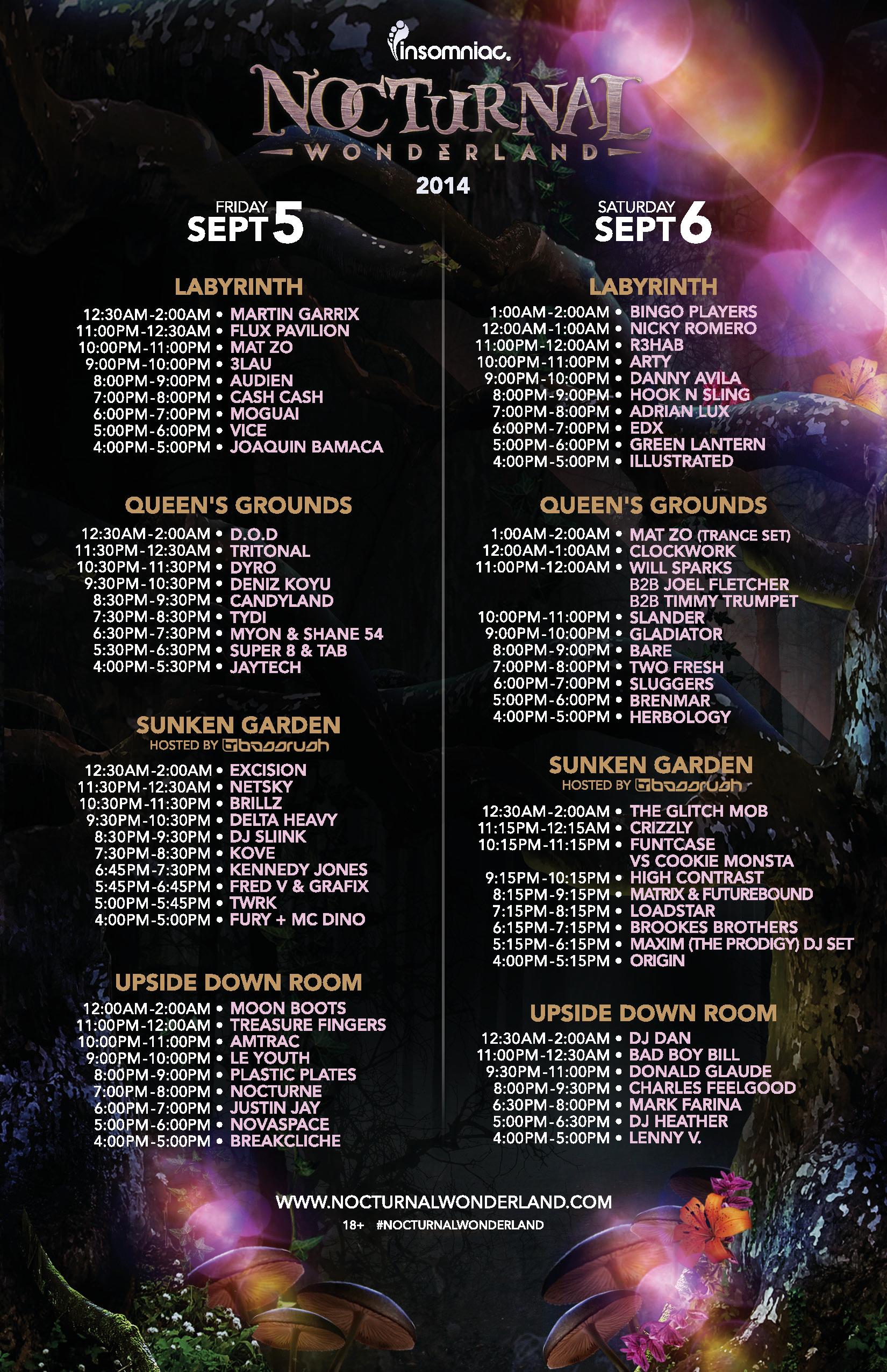 Nocturnal Wonderland 2014 Set Times